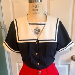 Navy and White Women's Short SleeveSailor Top